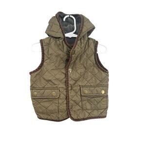 Baby Gap Winter Quilted Hoodie Vest Brown Jacket Infant 12M-18M